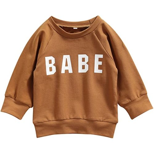 Kids Infant Baby Boy Girls Clothes Babe Letter Printed Long Sleeve Pullover Sweatshirt Shirt Sweater Tops - Yellow - 0-6 Months