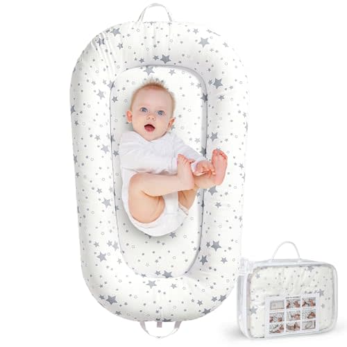 Baby Lounger for Newborn 0–24 Months, Portable Infant Seat with Ergonomic Support, Breathable Cotton Baby Chair for Tummy Time, Diaper Changes, and Travel Use (Stellar)