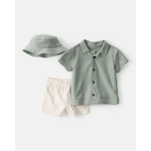 Baby Boy 3-Piece Short-Sleeve Top & Short Set - Green/White | Carter's