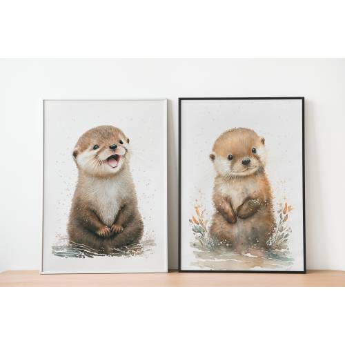 Watercolor Baby Otter Wall Art | Set of 2 Minimalist Prints | Sea Otter Nursery Decor | Animal Lover Gift | Instant Download | 26062023