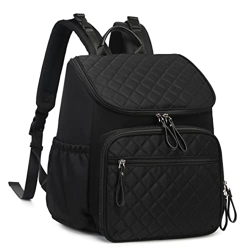 LORADI Large Capacity Diaper Bag Backpack with Stroller Buckle, Water-Resistant Travel Baby Bag with Insulated Pockets (Classic, Black)