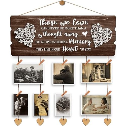 Yudarte Wooden Memorial Picture Hanging Board with Clips and Twine - Bereavement Sympathy Grieving Gifts for Loss of Loved One