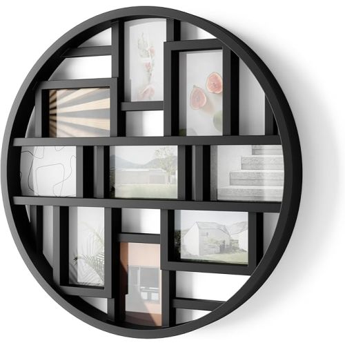 Umbra Luna Collage Picture Frame Holds Nine 4x6 Photos, Large 22-Inch Diameter, Black