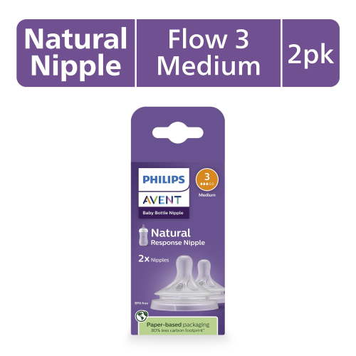 Philips AVENT Natural Response Nipples, Medium Flow 3, 2-Pack, Baby Bottle Accessories