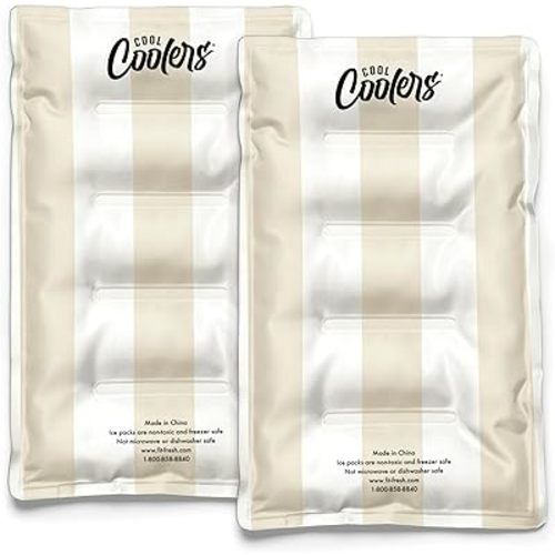 Cool Coolers Reusable XL Soft Ice Packs for Coolers, Long-Lasting Lunch Box Ice Pack, High Performance Quick Freeze, 2Pk, Taupe Stripe