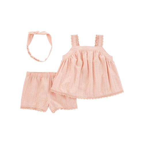 Baby Girl 3-Piece Lace Trim Outfit Set - Pink - Carter's | Carter's