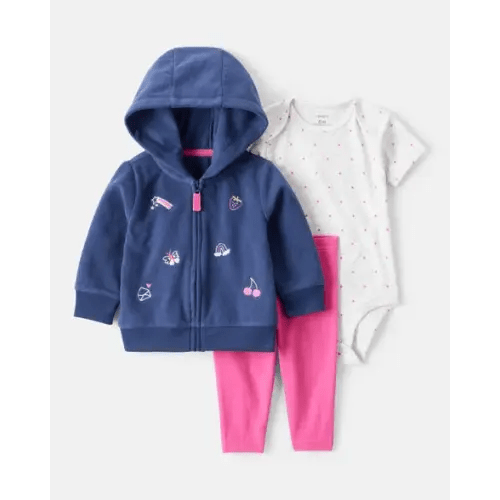 Baby Girl 3-Piece Art Print Jacket, Bodysuit & Pant Set - Blue/Pink | Carter's