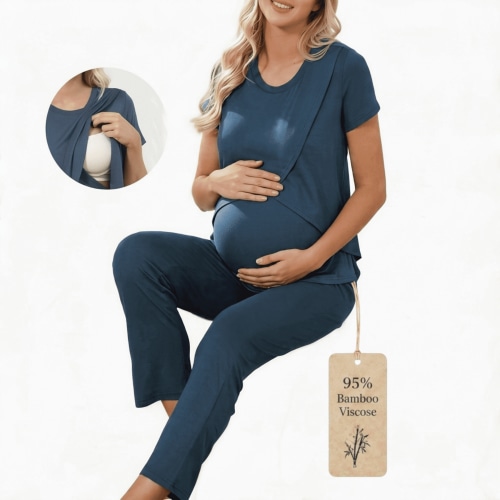 Zando Womens Bamboo Maternity Nursing Pajamas Set Layer Soft Postpartum Lounge Set for Woman Tulip Hem Breastfeeding Woman PJ 2 Piece set