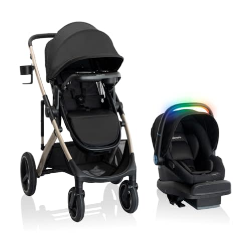 Evenflo Monarch Travel System with LiteMax NXT Preemie and Infant Car Seat | with SensorySoothe, 6 Modes of Use, Rear-Facing Mode 3-30 lbs, Lightweight Car Seat (Space Black)