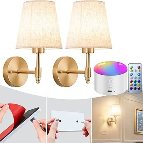 YHCDLAMP Peel and Stick Wall Sconces, No Drilling Stick On Wall Sconce, Wireless Battery Operated Wall Lights, Adhesive Wall Lamp with 10000mAh Battery Bulb for Bedroom Living Room Decor