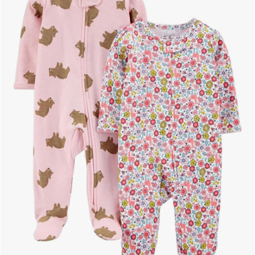 Simple Joys by Carter's Baby Girls' Cotton Footed Sleep and Play, Pack of 2