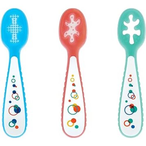 Nuby Baby's First Spoons Set - (3-Pack) Feeding Utensils for Babies - 6+ Months - Bubbles