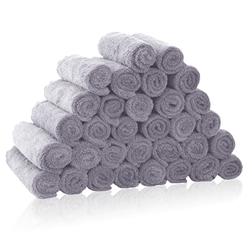 32 Pack Baby Washcloths - 10x10 Inch, Coral Fleece - Extra Absorbent and Soft Wash Clothes for Newborns, Infants and Toddlers - Suitable for Sensitive Skin and New Born - Baby Shower - Light Grey