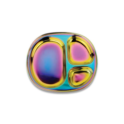 Ahimsa Stainless Steel Kids Plates - Divided Toddler Plates, Pediatrician Designed, Non Toxic Toddler Plate, BPA Free & Dishwasher Safe (Rainbow Single)