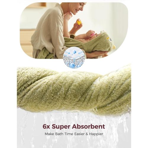 Momcozy Baby Bath Towels with Visualize Health Label - Ultra Soft & Absorbent Coral Fleece Hooded Towels for Newborn, Infant, Toddler (0-36 Months) Bath Essentials (Large Size,2 Pack)