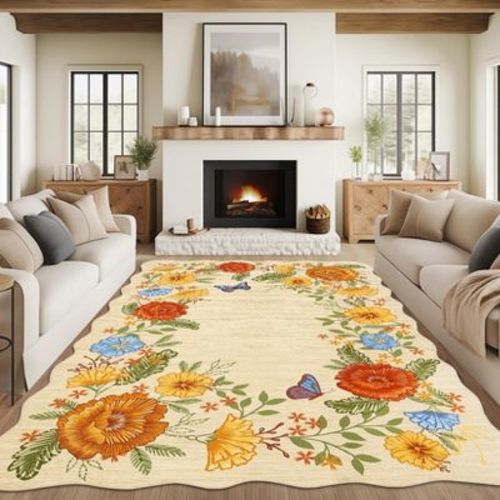 Modern Floral 5x7 Irregular Area Rugs for Living Room Ultra Soft Washable Rugs for Bedroom Non Slip Nursery Rug Non Shedding Kids Rug