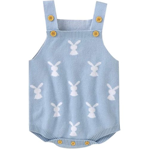 MoZiKQin Baby Girl Boy Easter Bunny Romper Sleeveless Knitted Bodysuit Jumpsuit My 1st Easter Outfit Cute Clothes