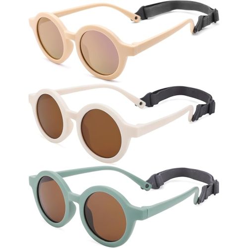 COASION Baby Polarized Round Sunglasses Flexible Rubber Shades with Strap for Toddler Newborn Infant Ages 0-24 Months