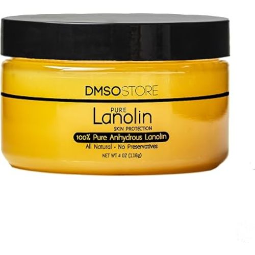 DMSOSTORE Lanolin - 100% Pure Unrefined, Raw, Anhydrous, USP Grade Skin Protectant, Nipple Balm, Personal Care, Leathering Conditioning - Single Ingredient - 4 oz