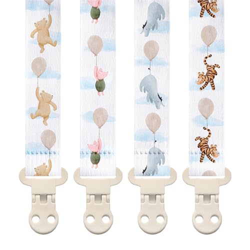 Stadela Baby Pacifier Clip Holder - Girl or Boy Unisex Neutral 4 Pack Gift Set – Vintage Classic Winnie Teddy Bear and Friends