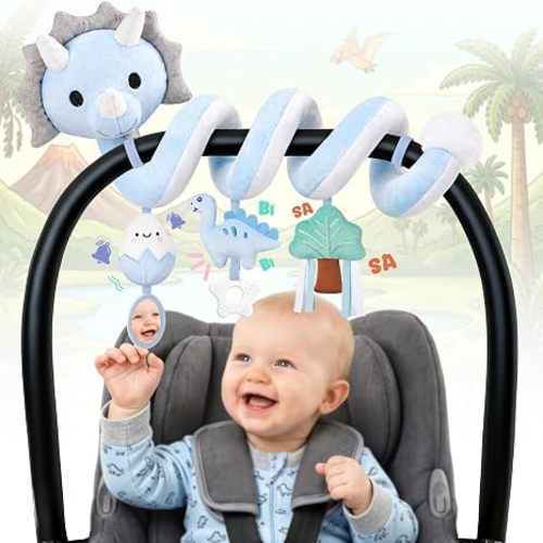 Spiral Car Seat Baby Toys 0-6 Months, Infant Carseat High Contrast Sensory Toys Hanging Stroller Accessories, Newborn Shower Gifts for Baby Boys Essentials Stuff, Cute Black and White Cow