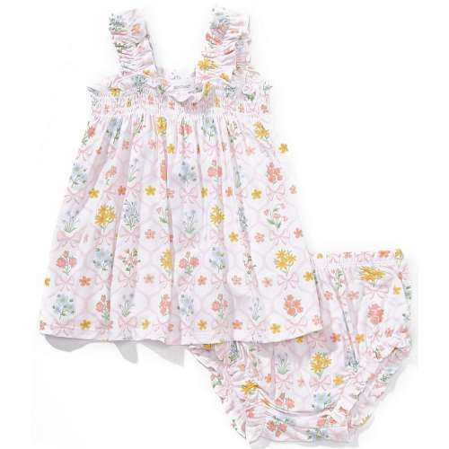 Angel Dear Baby Girls Bamboo Spring Blooms Bow Trellis Diaper Set