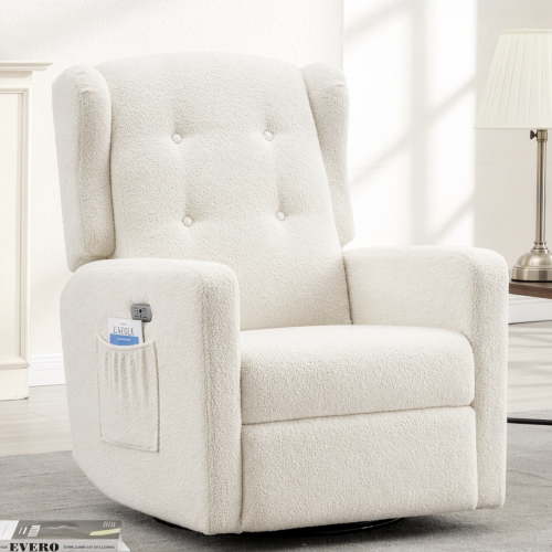 Power Swivel Rocking Recliner Chair, USB and Type-C Ports, Teddy Beige