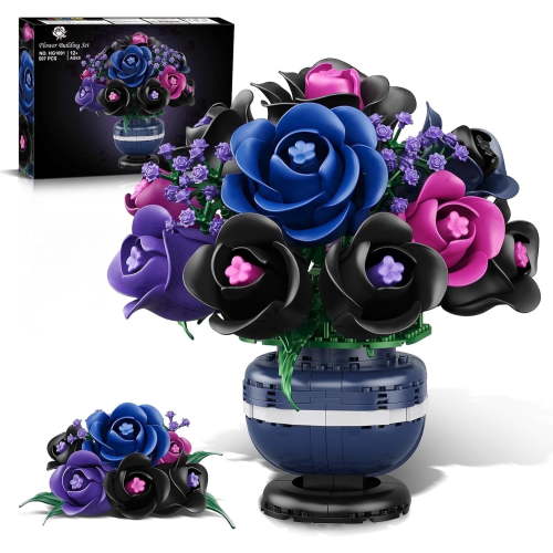TERRAMUS Purple Bouquet Building Set, 507 Flower Kit, Home Decor