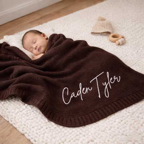 Custom Embroidered Baby Knit Blanket, Monogrammed Newborn Gift, Baby Name Blanket, Baby Shower Gift, Nursery Gift for Baby Boy Girl