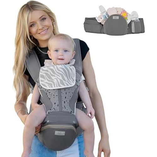 MOMTORY StowNGO Pro Baby Carrier, Safety-Certified 6-in-1 Baby Carrier Newborn to Toddler, Detachable Baby Holder Carrier with Hip Seat, Ergonomic Cozy Baby Front and Back Carrier for 7-50lbs