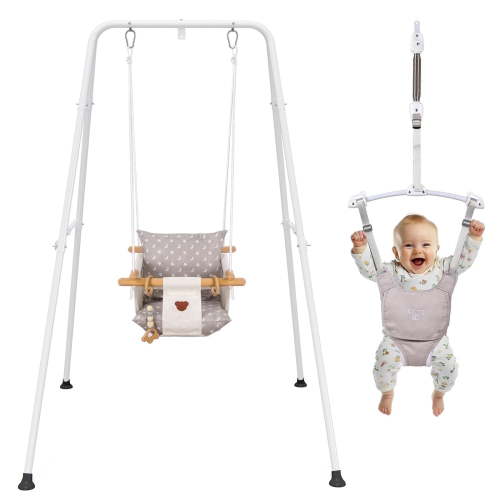 G TALECO GEAR, 2 in 1 Baby Jumper Swing Bouncer, White, Indoor Outdoor