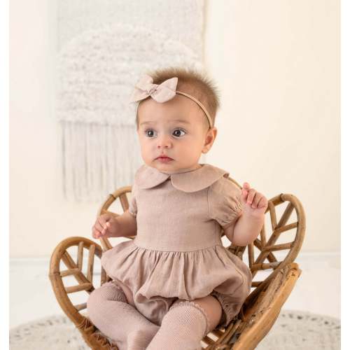 Peter Pan Collar Linen Bubble Romper + Bow | Allie – Olive and Cradle