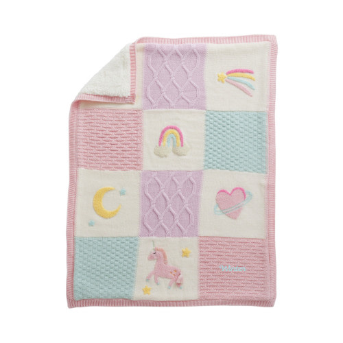 Unicorn Recycled Heirloom Sherpa-Backed Patchwork Knit Baby Blanket