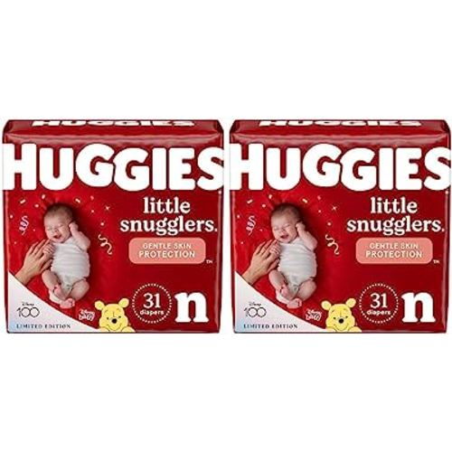 Huggies Little Snugglers Baby Diapers, Size Newborn (up to 10 lbs), 31 Ct, Newborn Diapers (Pack of 2)