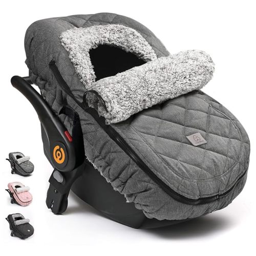 ACRABROS Car Seat Cover Baby: Winter Infant Carseat Canopy for Boy Girl Newborn, Zipper Peeping Window, Warm Cozy Cold Weather Waterproof Fitted, Heather Grey