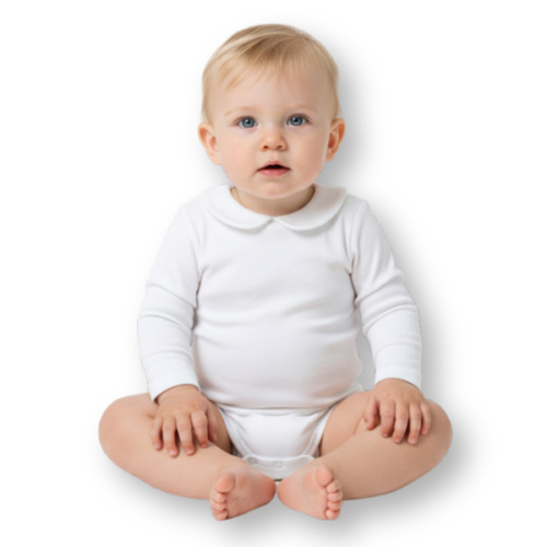 Blank Boy's Long Sleeve Peter Pan Collar Infant Bodysuit