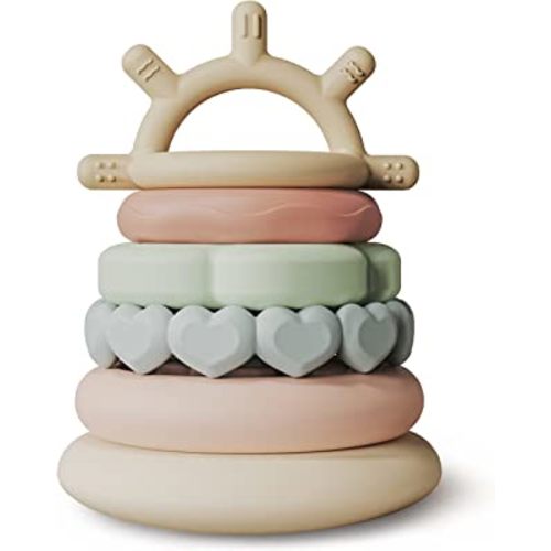 Moonkie Stacks of Circles Soft Teething Toy Educational Learning Stacking Ring Toys for Babies, 7 Piece Set