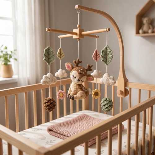 Crochet Baby Mobile, Woodland Deer Crib Mobile, Handmade Nursery Decor, Baby Shower Gift, Boho Gender Neutral Baby Room Decor