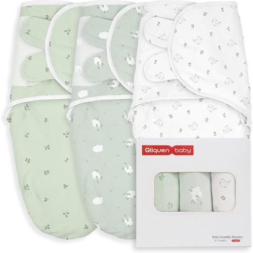 GLLQUEN BABY Girl Swaddles 0-3 Months - 3 Pack Baby Swaddles Sack for Newborn, Infant Sleep Sack, Easy Swaddling Wrap, Natural Adorableness, Nursery Swaddle Blankets Essentials
