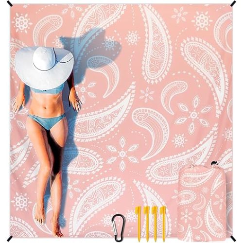 Beach Blanket Waterproof Sandproof Extra Large Beach Mat 79" X 83"/120"x108"for 1-8 Adults Quick Drying Durable Outdoor Picnic Mat for Beach Travel Camping Hiking