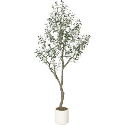 Artificial Olive Tree with Realistic Wood Trunk & Fruits - Faux Tall Indoor Plant, Silk Olive for Home, Office, Living Room Decor