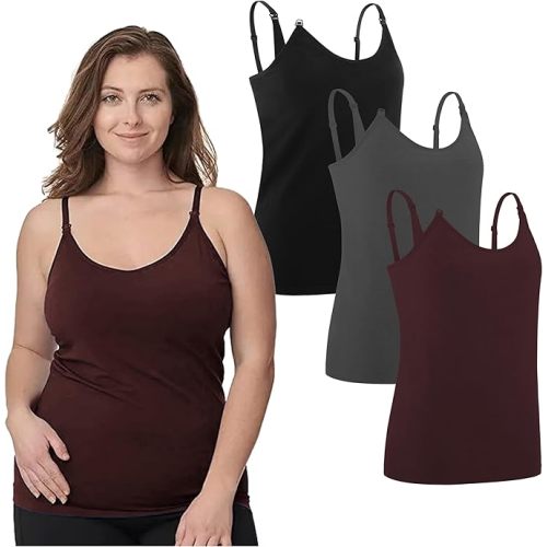 Under Control Nursing Cami Tank Tops for Breastfeeding Women Nursing Tops Maternity Shirts, Camisoles with Built in Bra 3Pack