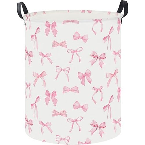 19.7" Laundry Basket,Dirty Clothes Hamper,Waterproof Storage Bin,Room Decor,Gift Baskets,Nursery Hamper(Pink Bowknot)