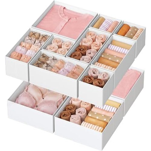 SONGMICS Drawer Organizers, Set of 12, Foldable Fabric Storage Boxes