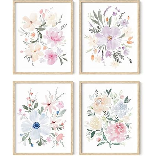 HAUS AND HUES Bouquet Set Art Print Set of 4 16x20 - Framed Beige