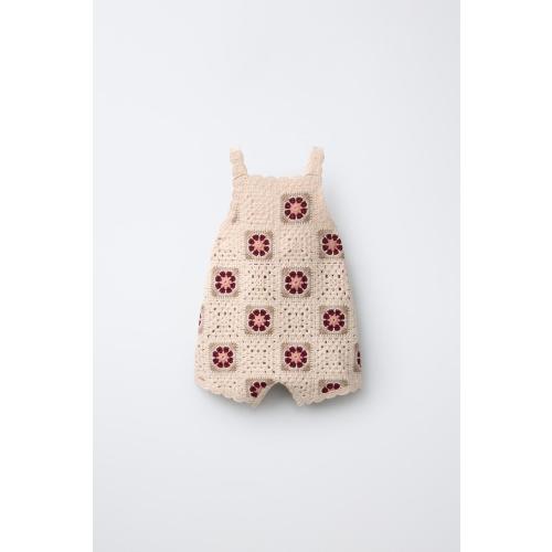 CROCHET FLOWER KNIT OVERALLS - Light beige | ZARA United States