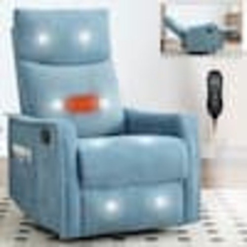 Unbranded Blue Metal Outdoor Rocking Chair with Blue Cushions, Heated Massage Manual Recliner with Rocker and Swivel H-W1803P251883