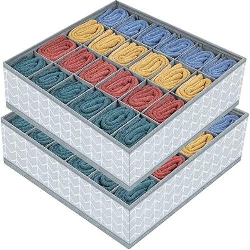Joyoldelf Sock Drawer Organizer Divider 2 Packs Underwear Organizer, 24 Cell Collapsible Closet Cabinet Organizer Underwear for Storing Socks, Bra, Handkerchiefs, Ties, Belts (Arrow Pattern)