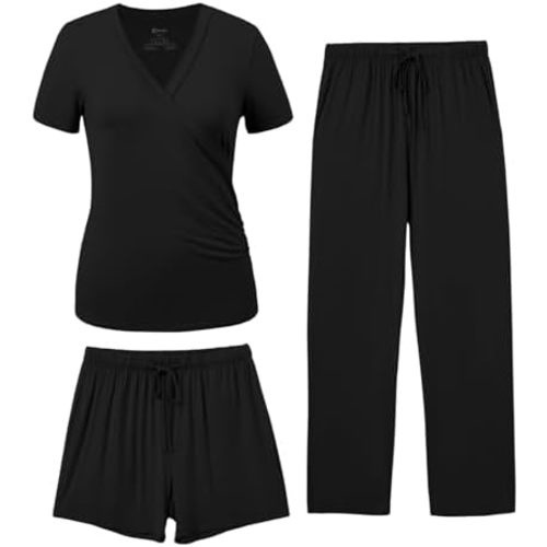 PATPAT 3-Piece Maternity Nursing Pajamas, Pregnancy to Postpartum Breastfeeding Pjs with Pockets, Soft Sleepwear, S-XXL