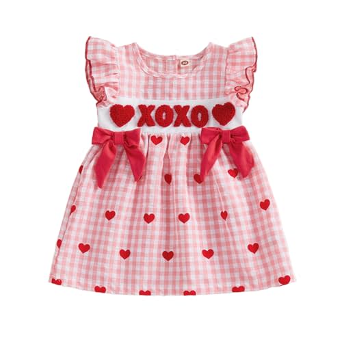 MoZiKQin Toddler Baby Girl Easter Outfit Bunny Embroidery Smocked Dress Ruffle Sleeve Plaid Dress Cute Easter Clothes
